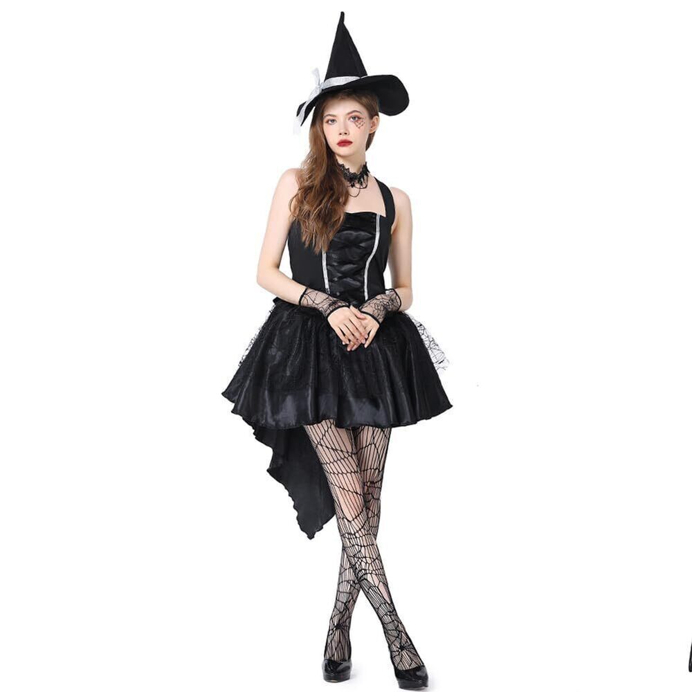 1123 Witch Costume Halloween Witch Cosplay Costumes High-low Hem Ruffle